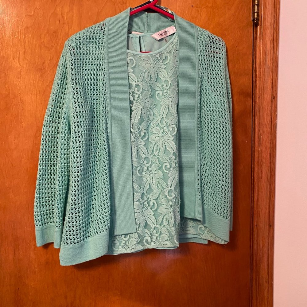 Jones Studio Cardigan and Lace Shell